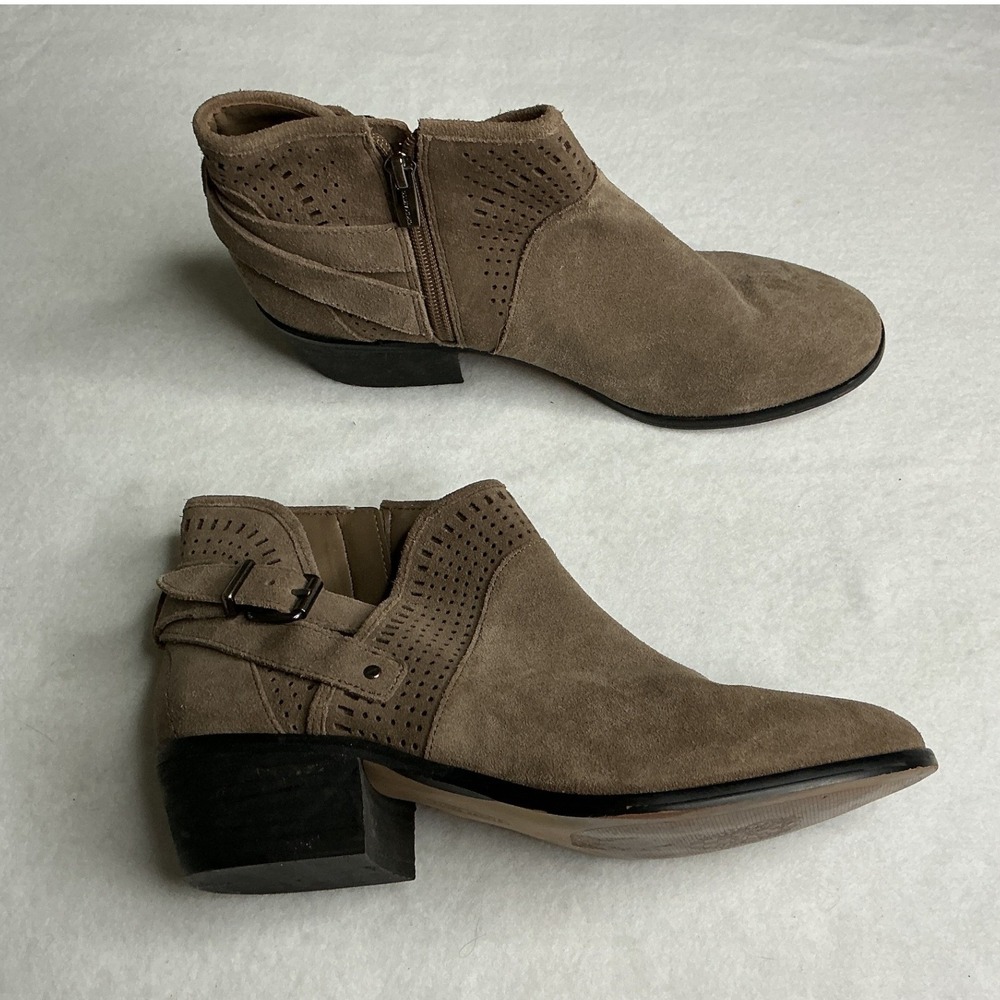 Vince Camuto Pralata Taupe Suede Perforated Buckle Ankle Booties 9M